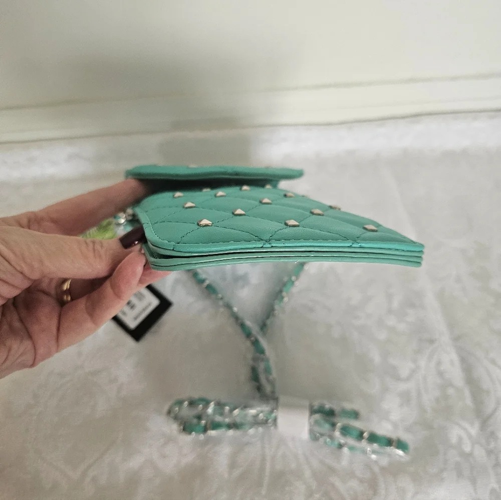 Badgley Mischka Teal Green Diamond Quilted and Studded Phone Case Crossbody